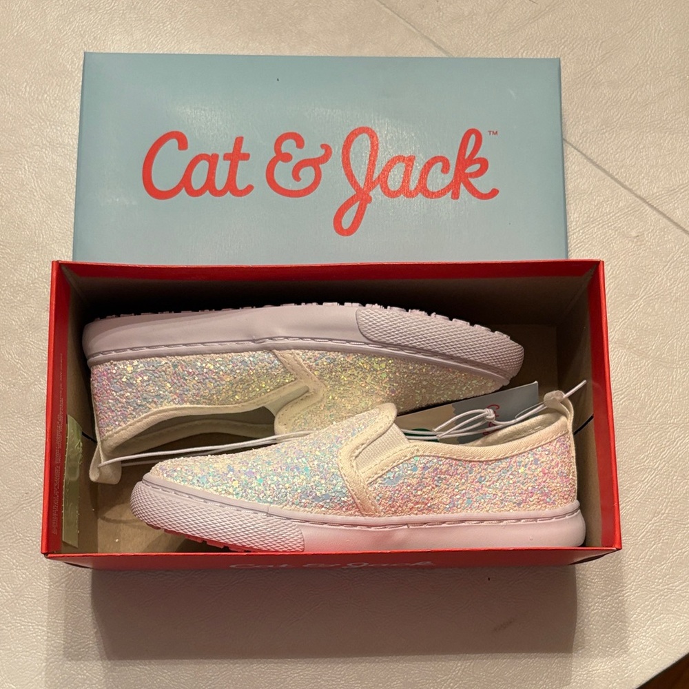 Cat & Jack Kids Glitter Slip-On Sneakers - Cream